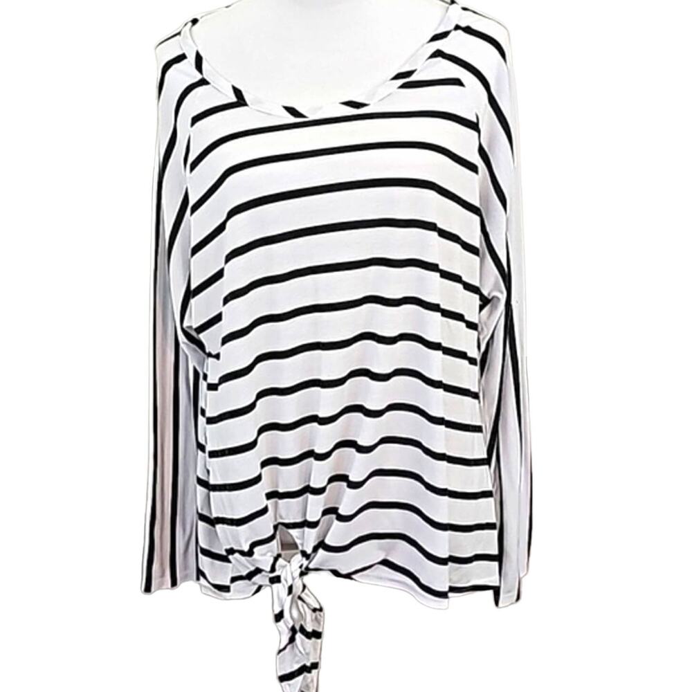 Boutique Plus Womens Sz 1X Tie Bottom Stripe Beachy Vacation Casual Top